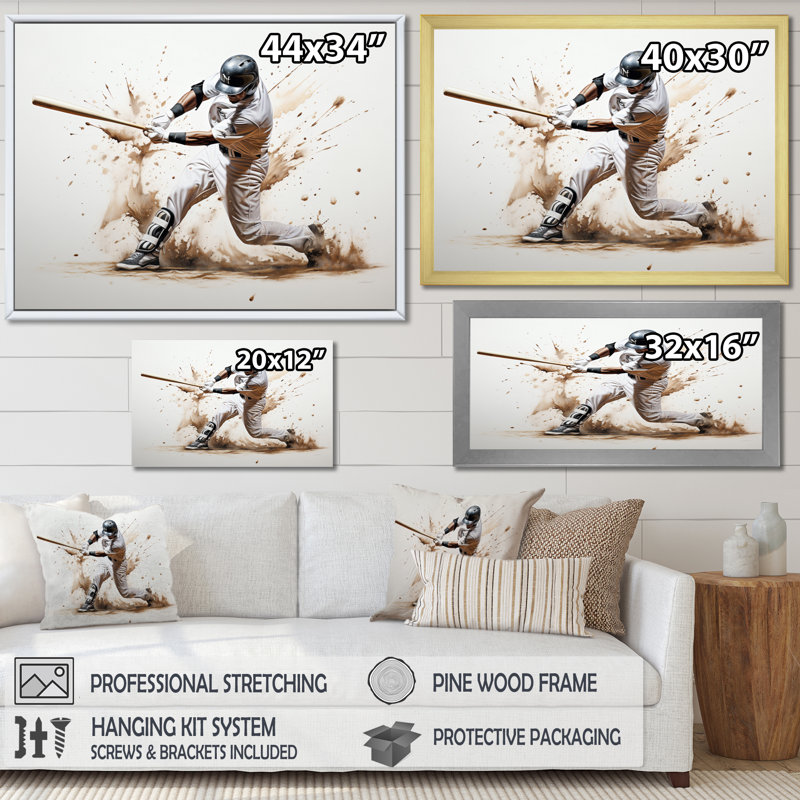 Baseball Minimal Swing I - Sports Wall Art Prints, Toile tendue, H 34 po x l 44 po x P 1,5 po
