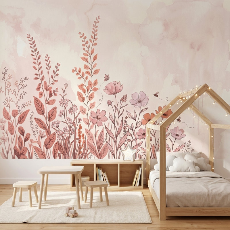 Papier peint aquarelle, fleurs sauvages, décoration murale amovible, 100 po x 96 po, Non tissé