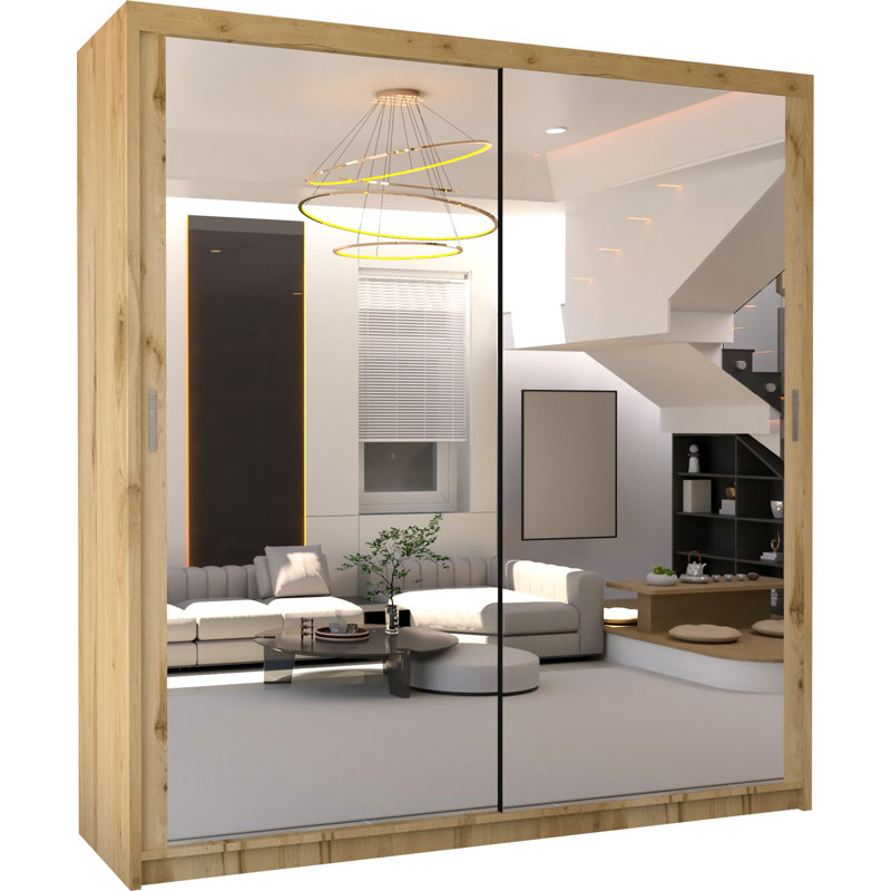 Elegent Carino Sliding Door Wardrobe with Mirror – Space-Saving Bedroom Storage in 6 Sizes & 6 Colours, Oak
