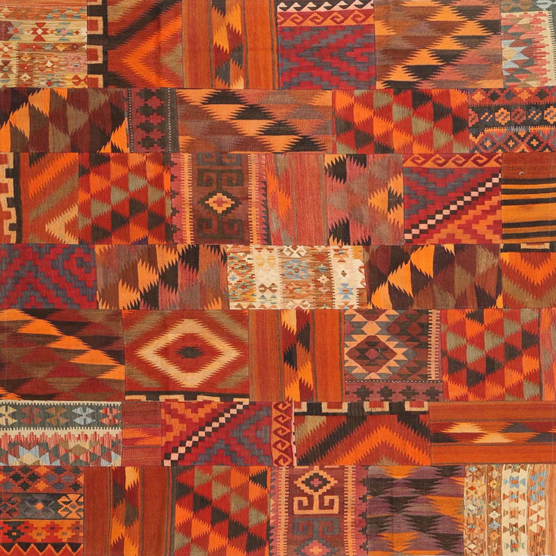Tapis de zone orange/brun contemporain Mutluyaka, Carré 4 pi