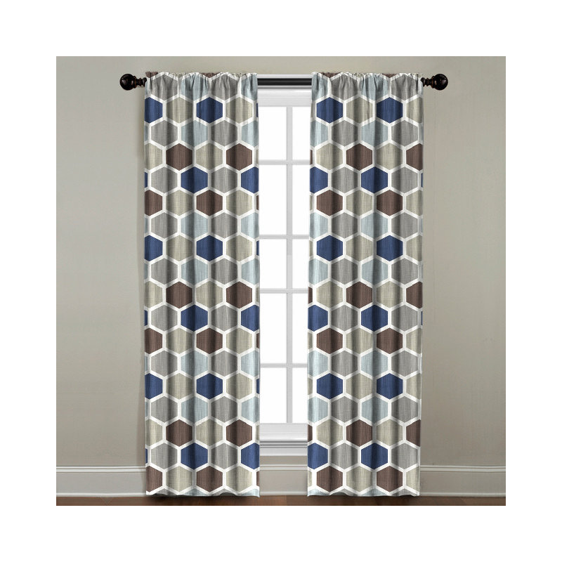 Cotton Room Darkening Curtain Single Panel, 50" W x 108" L, Blue/Brown