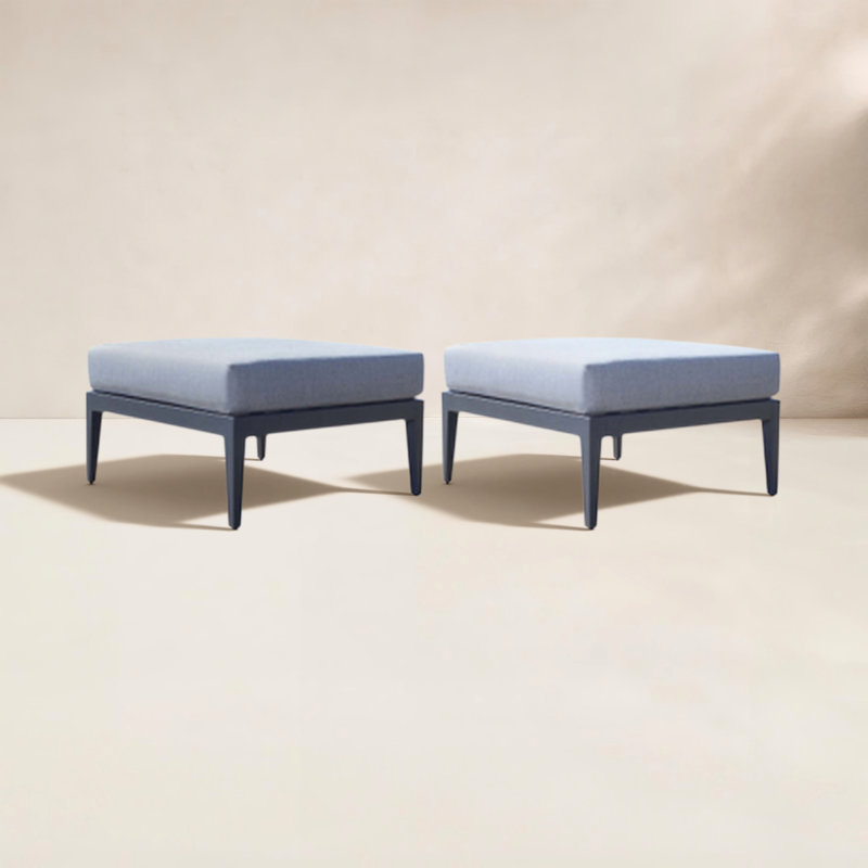 Repose-pieds d'extérieur avec coussin Sunbrella Thurgood, Structure noire / coussin gris