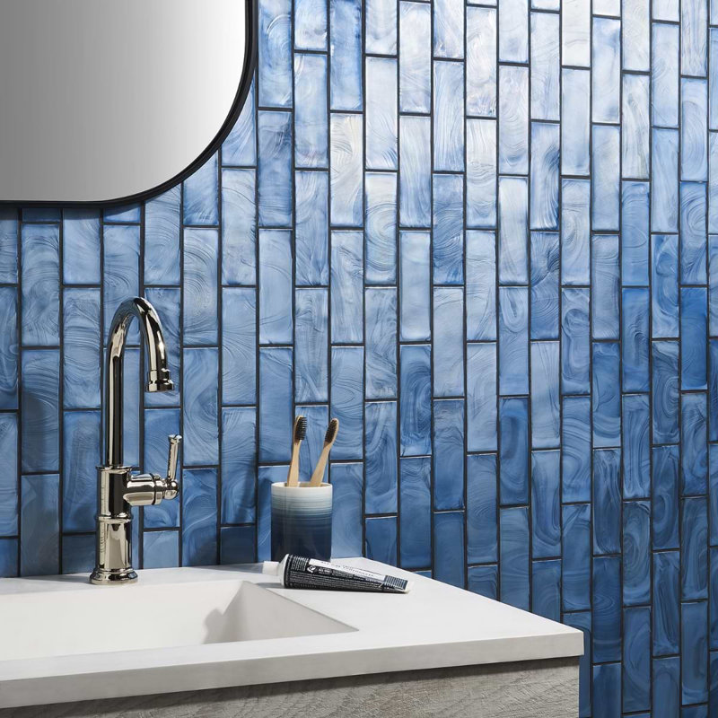 Magico 12x12 Iridescent Polished Glass Mosaic Tile, Sky Blue