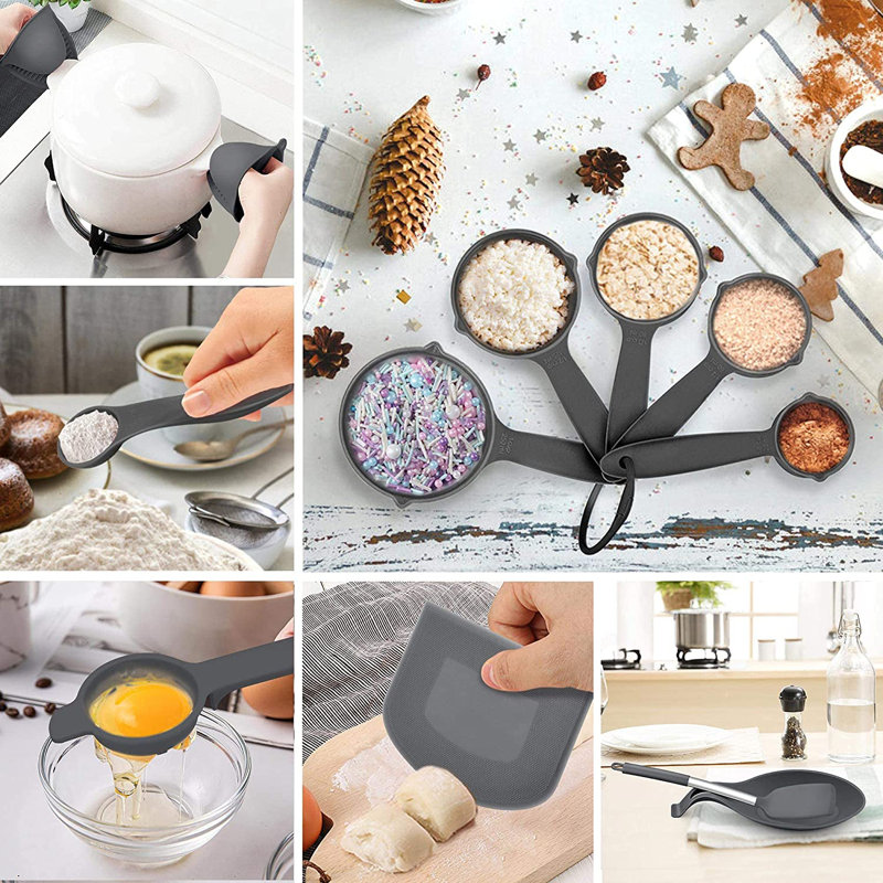 Ensemble d'ustensiles de cuisine, gris