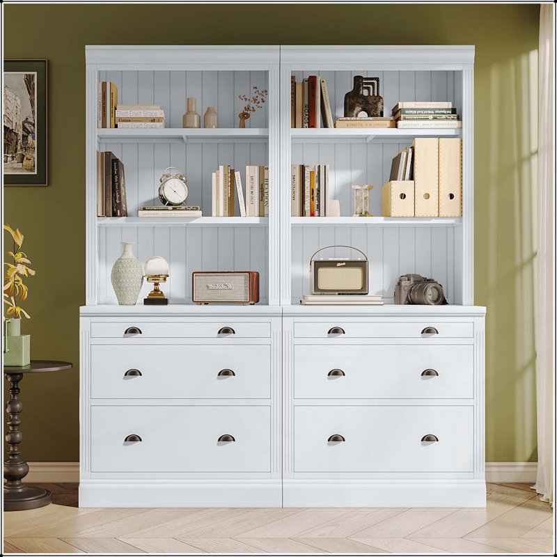 Versatile Tall Bookshelf Suite with LED, Drawers and Adjustable Shelves for Home