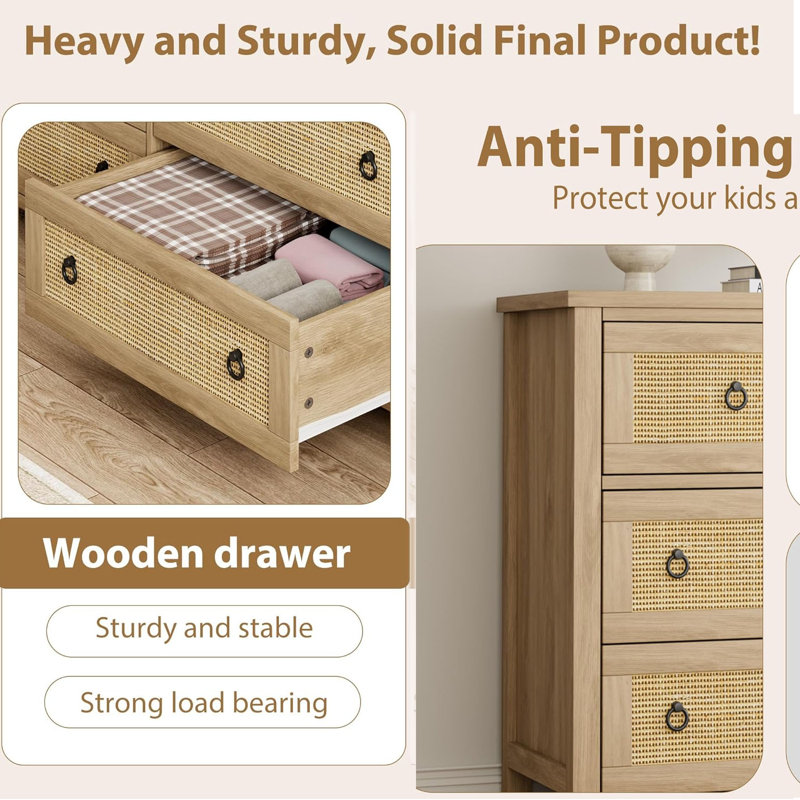 Boho Style Rattan Drawers Dresser