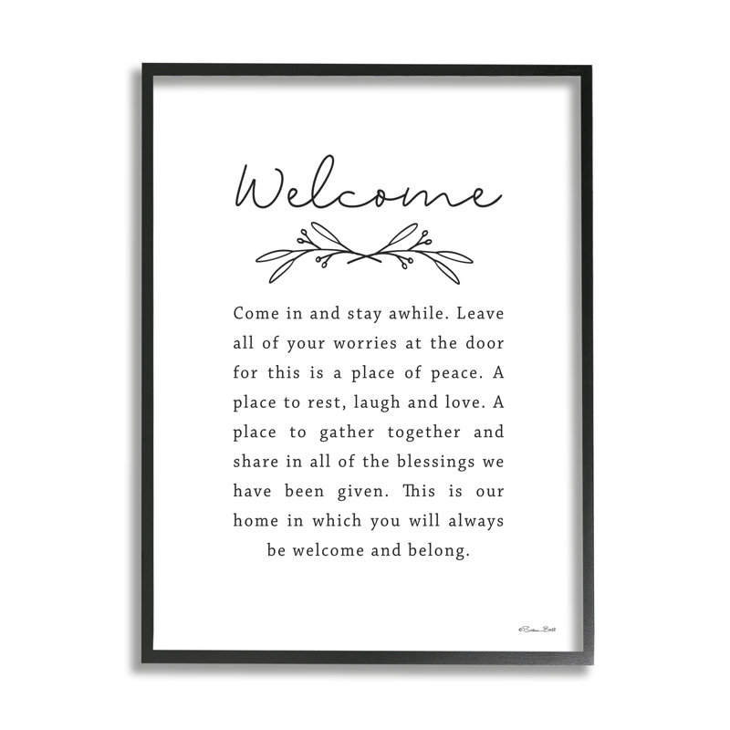 «Welcome Home Quote» par Susan Ball - Art textuel, H 20 po x l 16 po x P 1,5 po, Giclée encadrée noir minuit