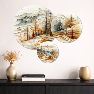 «Orange Calm Pine Mountain Layers», ensemble d'art mural en métal paysage de 3