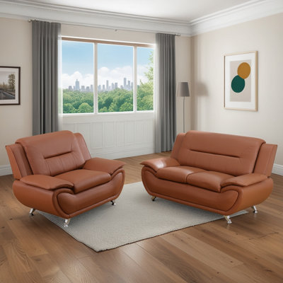 Faux Leather 2-Piece Couch Living Room Sofa by Latitude Run