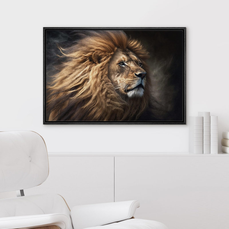 Animaux, lion, crinière de lion, jungle sur toile, Cadre noir, H 24 po x l 36 po x P 1,5 po