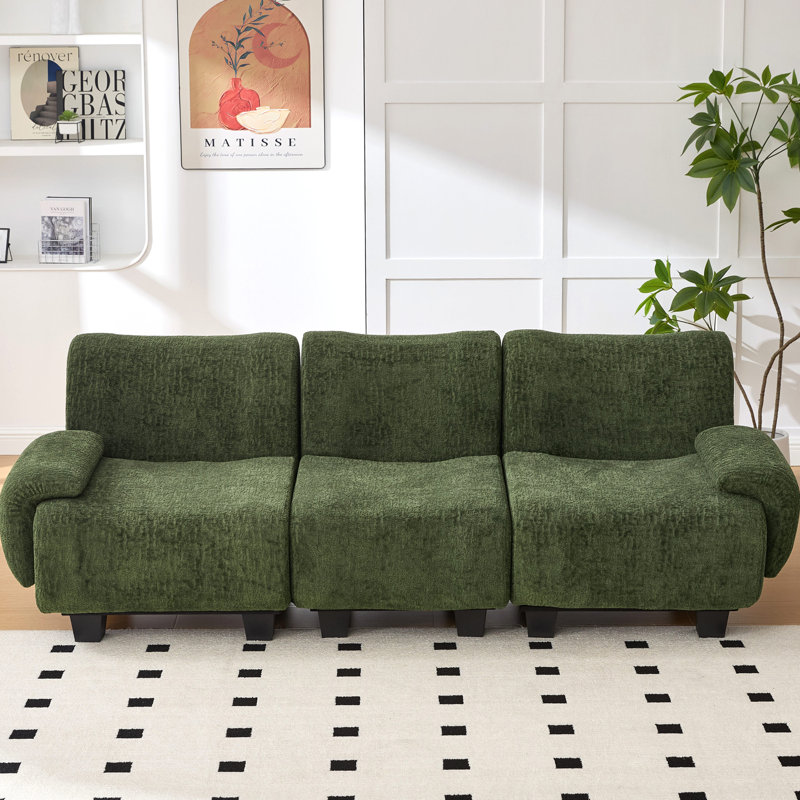 Canapé moderne en chenille 3 places avec accoudoirs courbés pour des espaces de vie compacts et élégants, vert, Vert