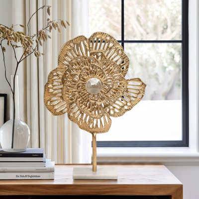 Aluminum Salma Gold Flower Statuary - Elegant Decorative Object
