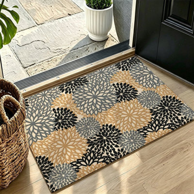 Tapis de sol gris avec médaillon floral antique 47 x 31 pouces