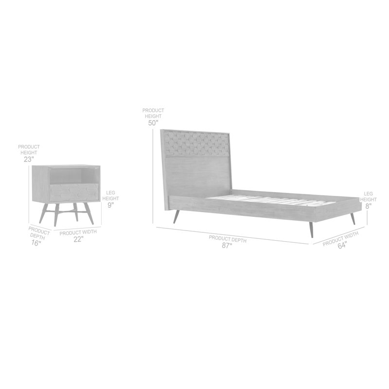 Ensemble de chambre à coucher 3 pièces en bois d'acacia gris Jamih, Grand