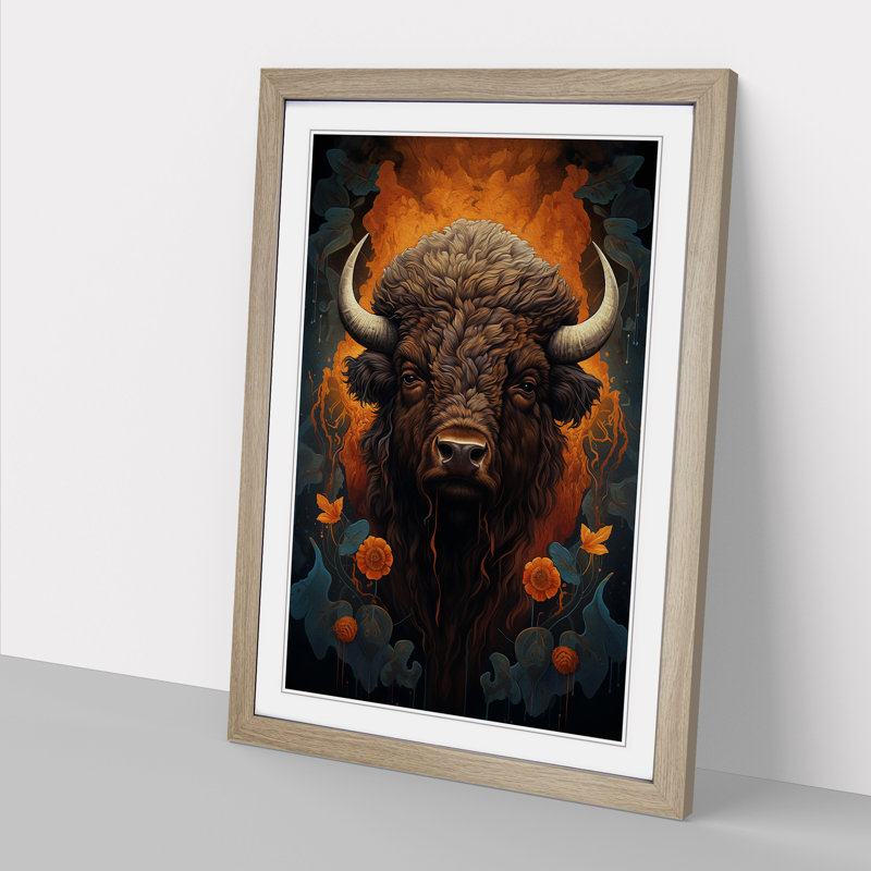 Bison Symbolism Art - Framed Print, Oak Framed, 46cm H x 34cm W x 2cm D
