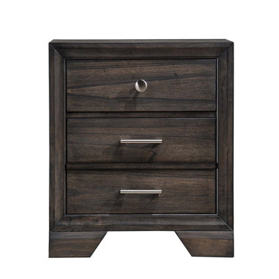 1pc Style 3 Storage Drawers Nightstand End Table Bedroom Solid Wood Wooden Furniture Dark Wood Finish