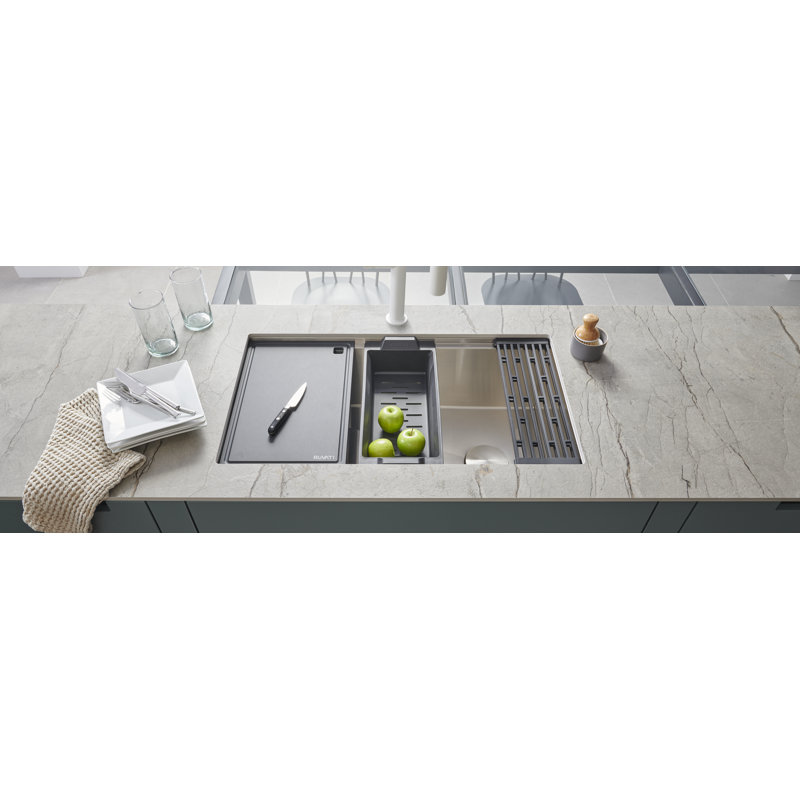 Ruvati 33-inch Workstation Slope Bottom Offset Drain Undermount 16 Gauge Kitchen Sink