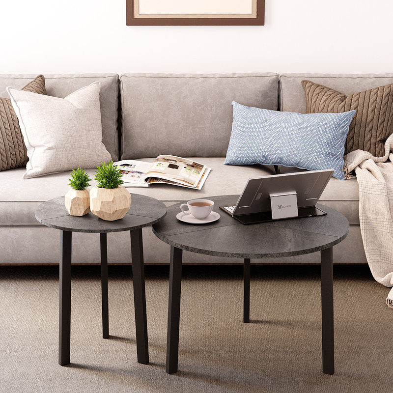 Nesting Coffee Table, Gray Wood, Black