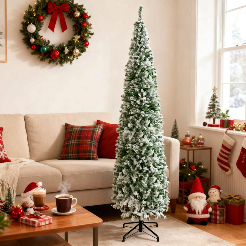 Décoration de Noël intérieure, arbre de Noël floqué 9 pi, arbre de Noël artificiel avec fausse neige, H 9 pi