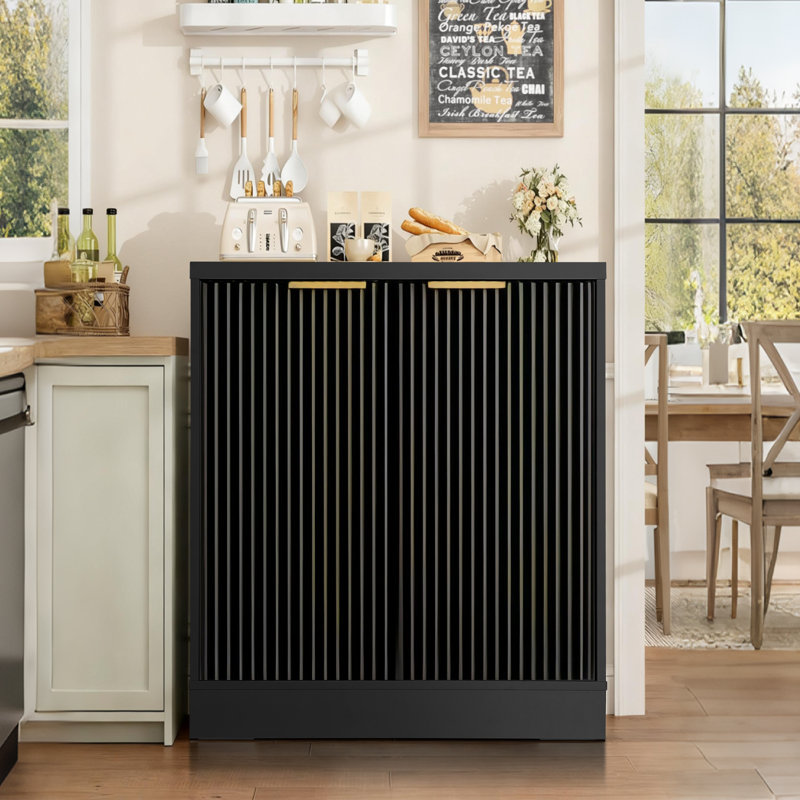 28.3" W Wood Sideboard With 2 Doors, Black