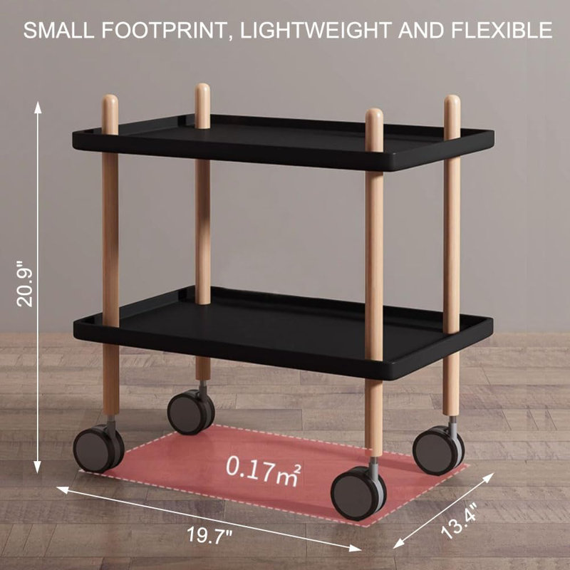 Table de bout à 2 niveaux avec tablette de rangement et table de chevet moderne en bois avec roulettes