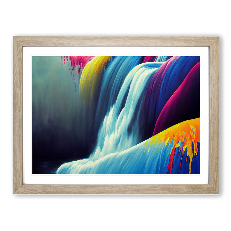 Dripping Waterfall Vol.6 1 Piece Single Picture Frame Painting, 25cm H x 34cm W x 2cm D, Oak