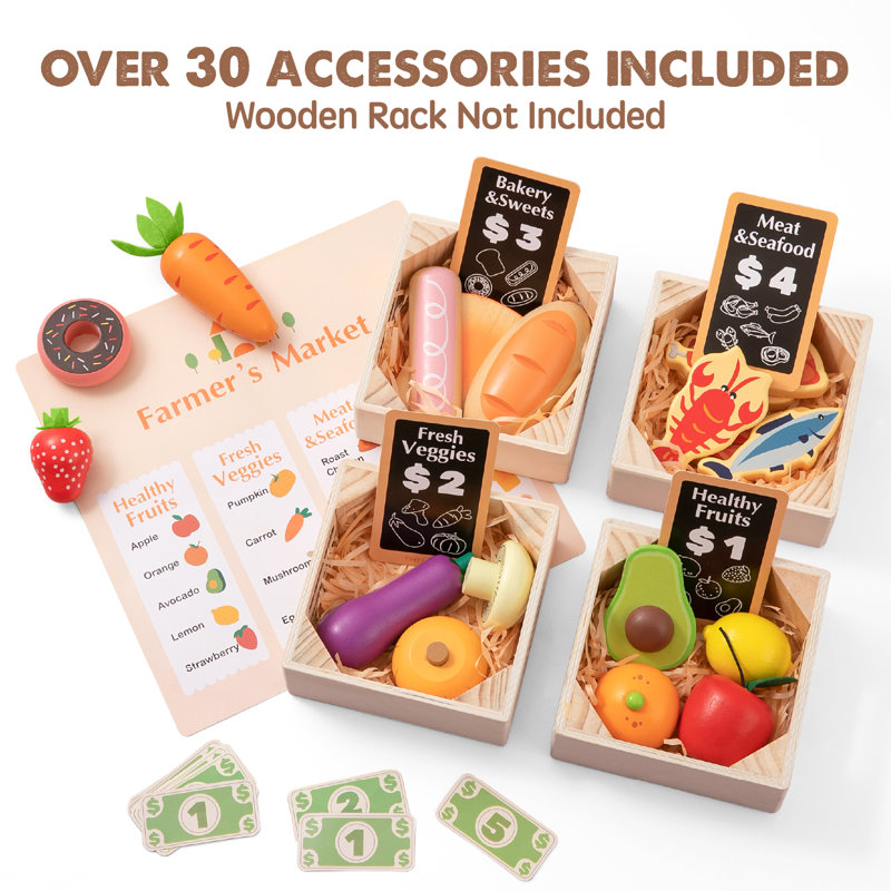 Tiny Land® Wooden Play Food For Kitchen with NO rack