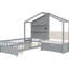 Twin House Bed In Grey, With Upholstered And State-Of--Art Charging Station, Wireless Charging, Practical Storage Facilities Grey , Modern Shelves Drawers For Organizing-1052891484