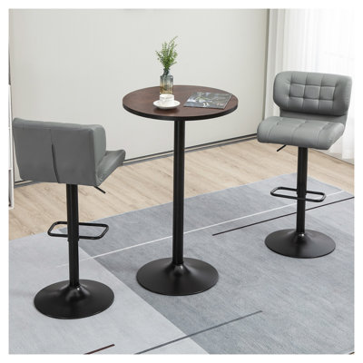 HOMCOM 42" Round Bar Height Table with Weathered Elm Wood Grain Top and Black Steel Base