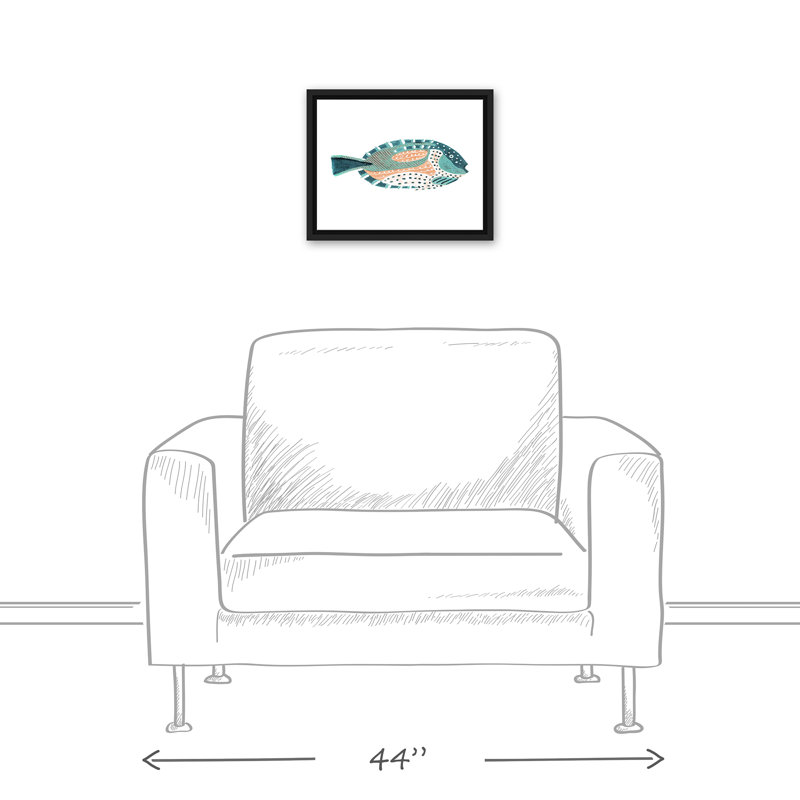 " Patterened Fish ", 12.75" H x 15.75" W x 1.75" D, Black Floater Framed