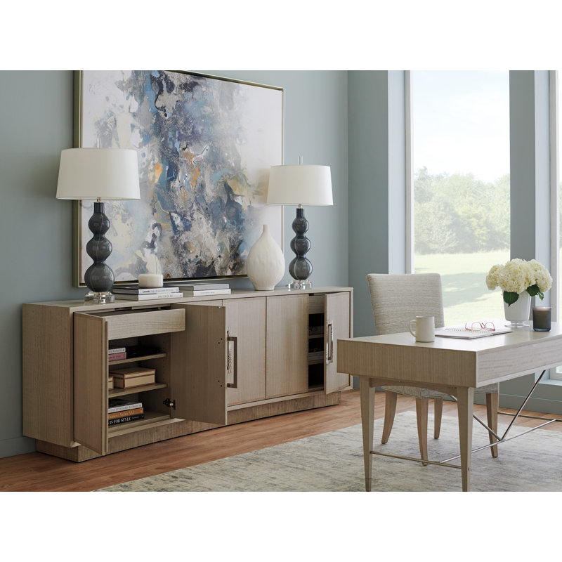 Donovan 100" Dove Gray Eucalyptus Veneer Media Console with Cabinet