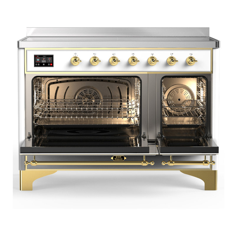 Majestic III Series 48 Inch Induction Range with 6 Induction Elements in Antique White (Chrome Trim), White, Brass