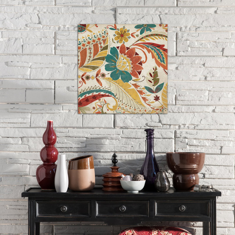Boho Paisley Spice I, impression sur toile tendue, H 12 po x l 12 po x P 1,5 po, Pas de tapis, Toile tendue