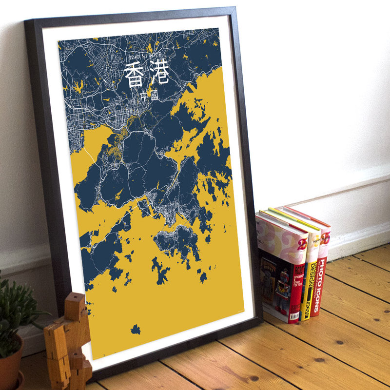 CT Hong Kong City Map - No Frame Print, 60.2 cm H x 27.9 cm W x 0.1 cm D
