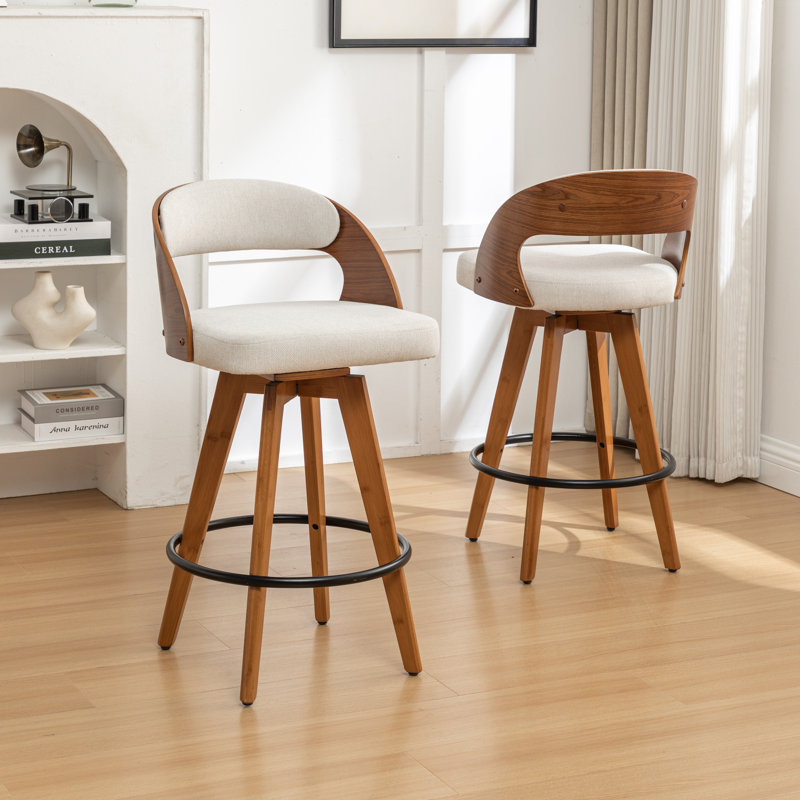 Tabourets pivotants rembourrés Cielito, Beige, Tabouret de comptoir (siège d'une hauteur de 26,7