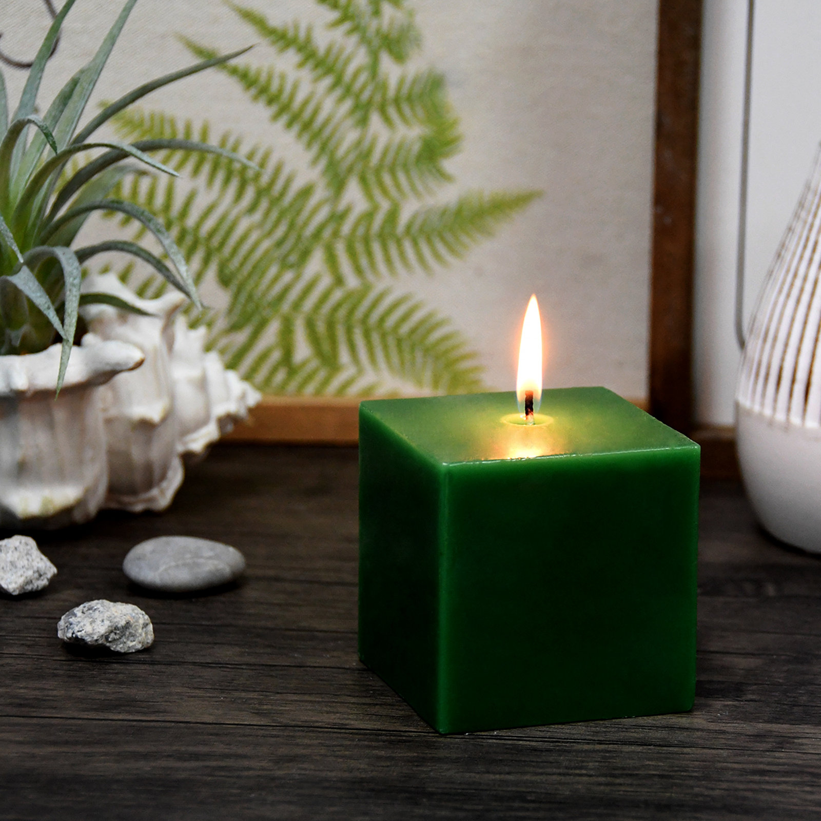 Square Pillar Candle, 3" H x 3" W x 3" D, Hunter Green, 1 Candle