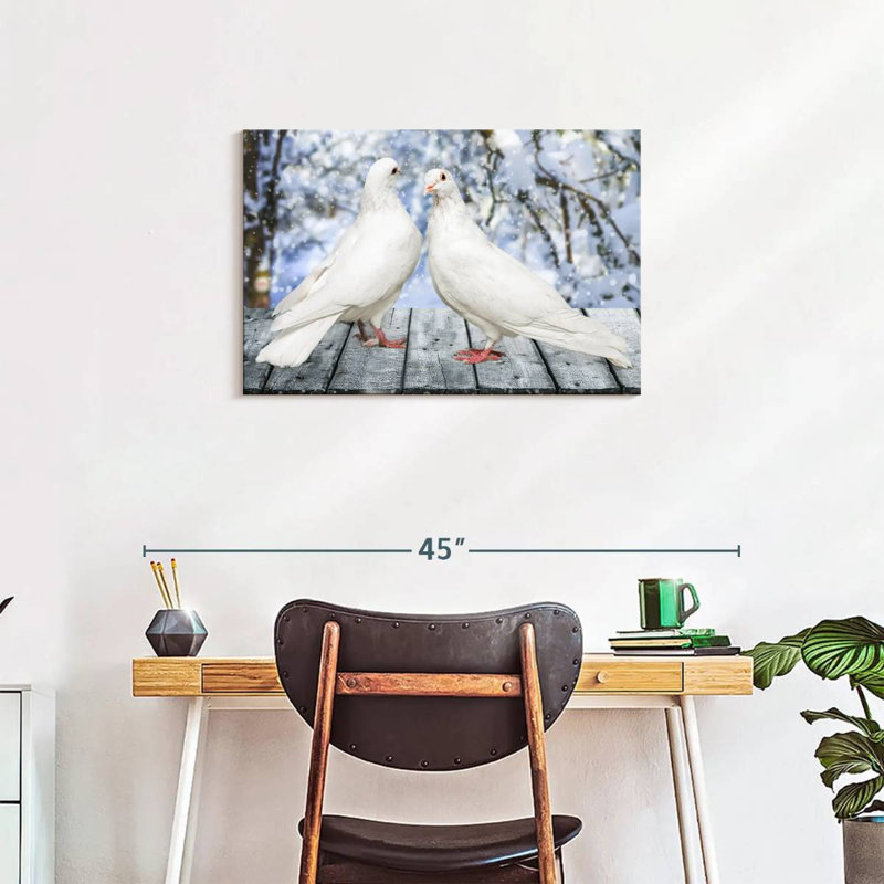 Brampt White Winter Doves, 20" H x 30" W