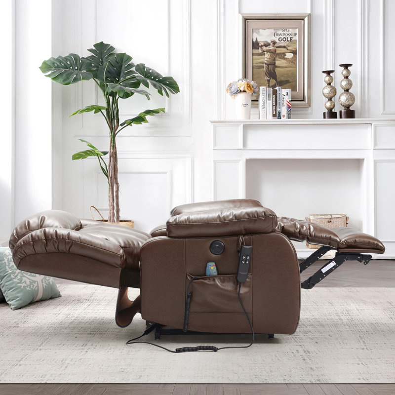 Dual Motor Large Power Lift Recliner with Massage and Heat,USB, Brown Leather Match