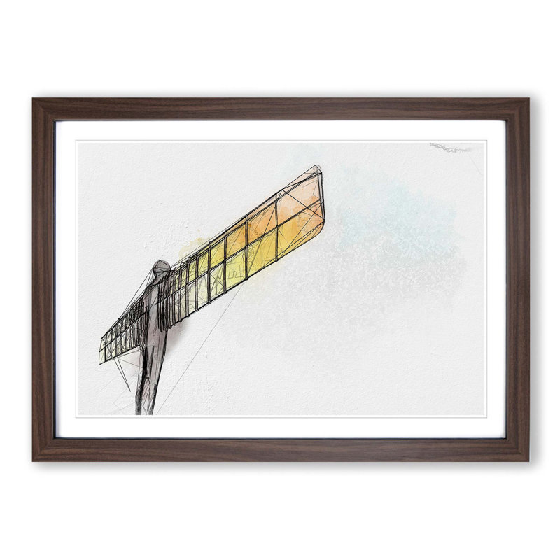 Angel of the North in Gateshead in Abstract - Picture Frame Graphic Art Print, 27cm H x 36cm W x 2cm D, Walnut Framed
