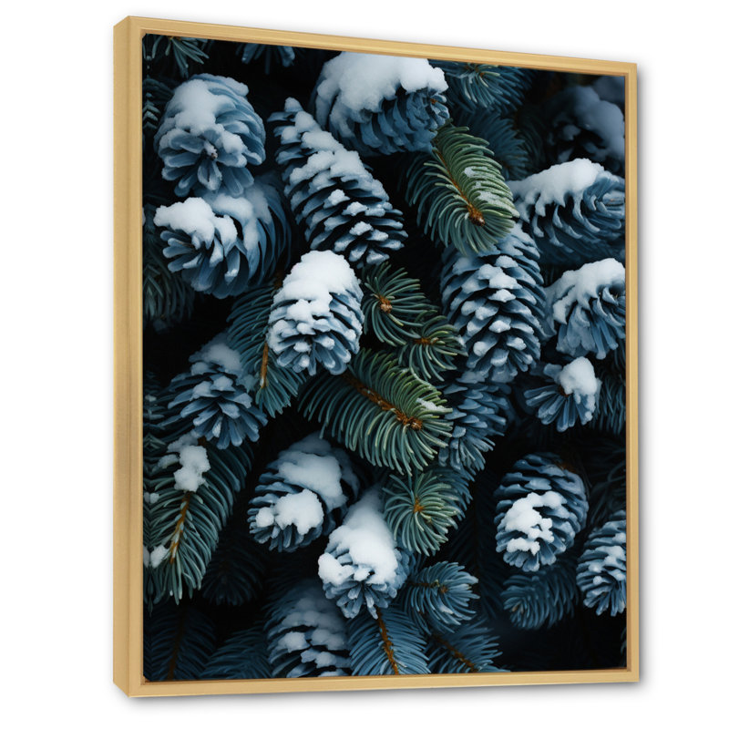 Winter Snowy Evergreen V, reproduction d'art sur toile, Cadre naturel flottant, 40" H x 30" W