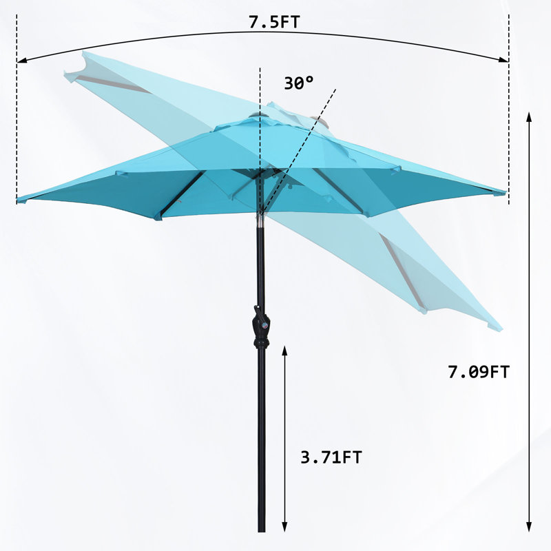 Parasol de patio 7,5 pi avec inclinaison et manivelle Arlmont & Co., Bleu