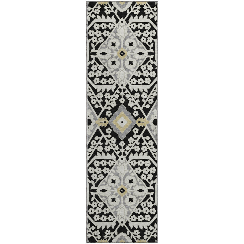 Tapis noir Prisco lavable à la machine de qualité supérieure, Tapis de couloir 2 pi 3 po x 7 pi 6 po