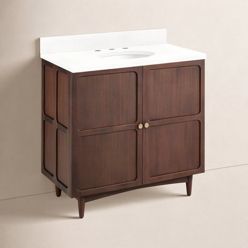 Meuble-lavabo simple 30 po Delavan, Ovale, Quartz blanc plume, 8 po