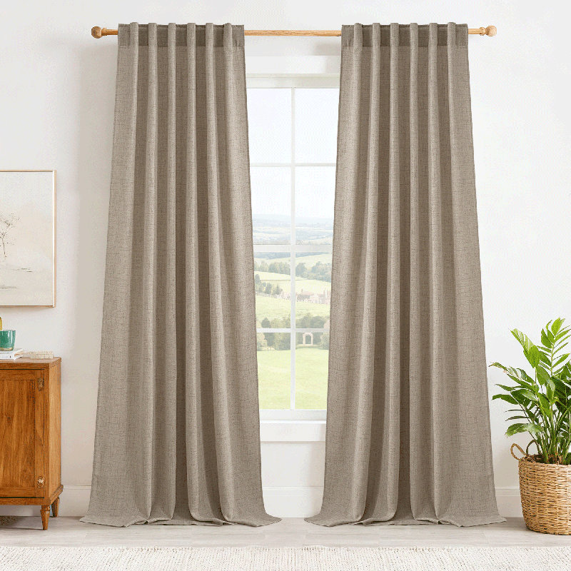 Faux Linen Blend Curtains Rod Pocket & Back tab Semi Sheer Window Treatments Privacy with Light Filtering for Living Room, 2 Panels