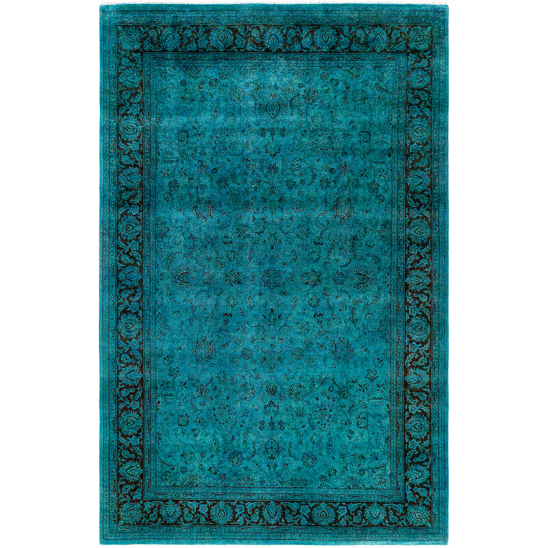 Overdyed Hand-Knotted Wool Modern-Contemporary Green Area Rug 6' 3" x 9' 1"