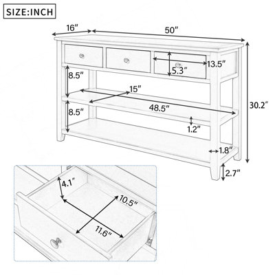 Console rétro avec deux tablettes ouvertes, structure et pieds en bois de pin massif
