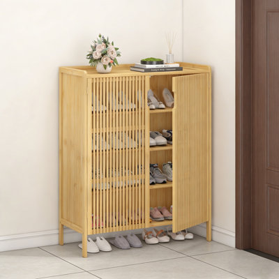 5-Tier Bamboo Shoe Cabinet With Doors - Wooden Storage For Entryway, Living Room & Bedroom, Holds Up To 25 Pairs Of Shoes