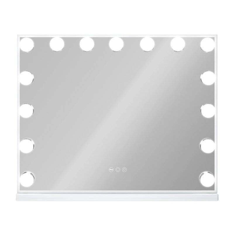 Miroir de salle de bain avec 15 ampoules à DEL à intensité variable, port de charge USB, 3 réglages d'éclairage, fixation murale / de table