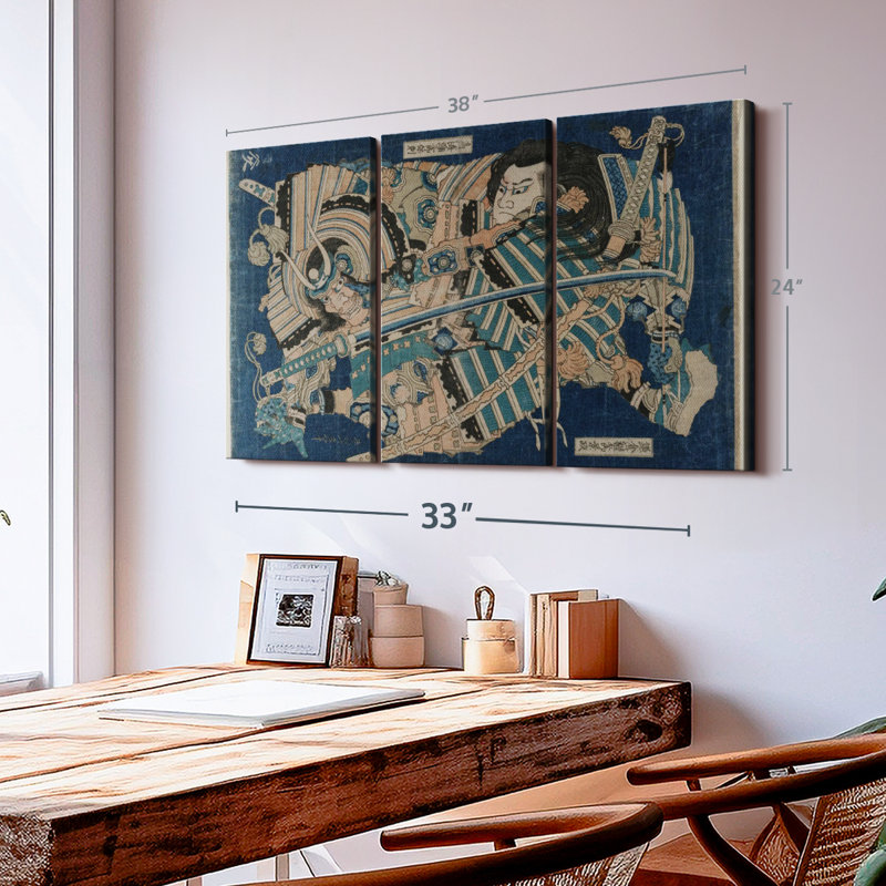 «Hokusai Kamakura», 3 pièces sur toile, H 24 po x l 38 po x P 1,25 po
