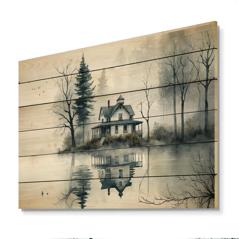 Cottage sur le lac I - impression sur bois sans cadre, H 30 po x l 40 po x P 1,5 po